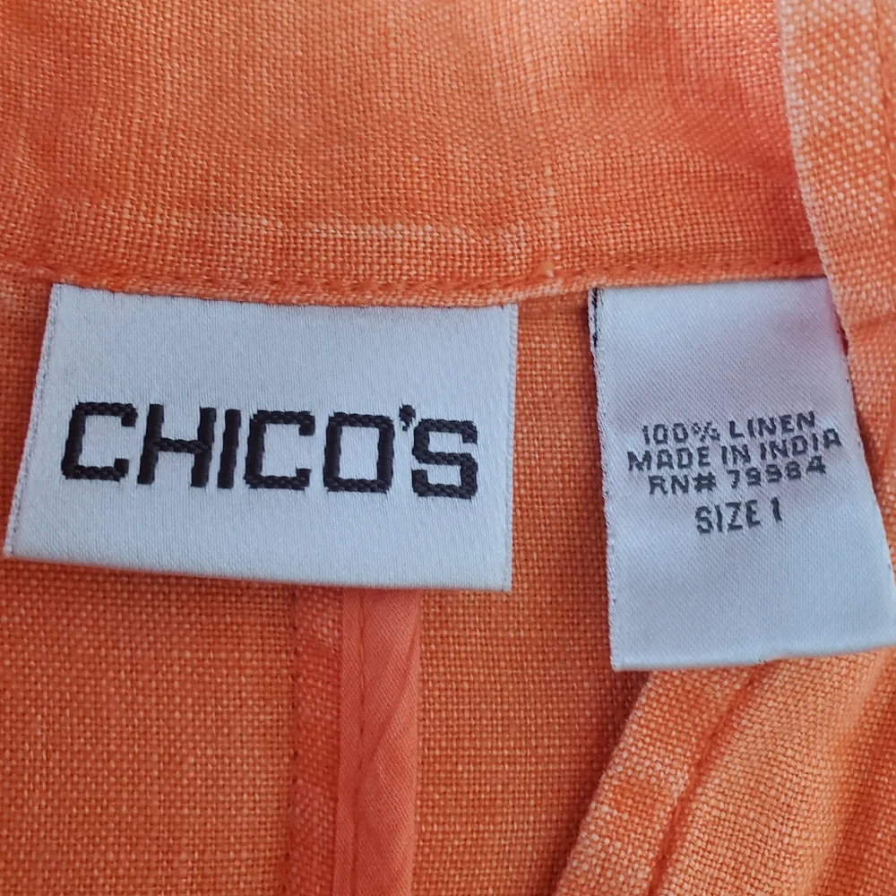 Chico's Orange Linen Zip Up Jacket Size 1 - equivalent to 8/10